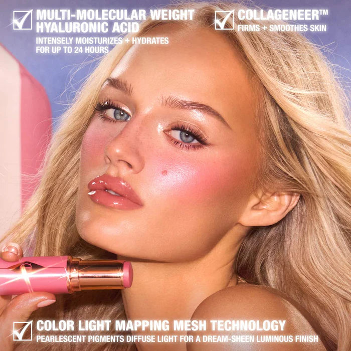 Charlotte Tilbury, Unreal Lip + Cheek Glow Blush Stick with Hyaluronic Acid
