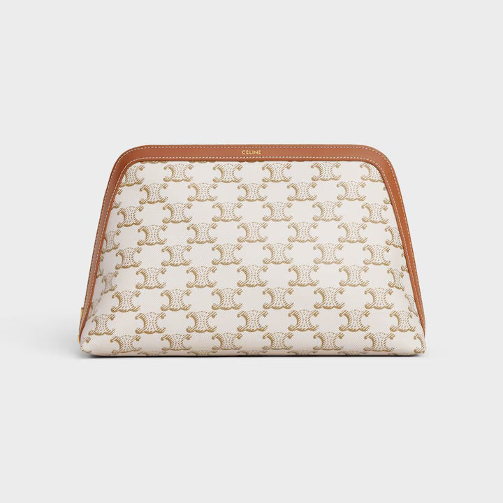 CELINE, LARGE COSMETIC POUCH IN TRIOMPHE CANVAS AND CALFSKIN