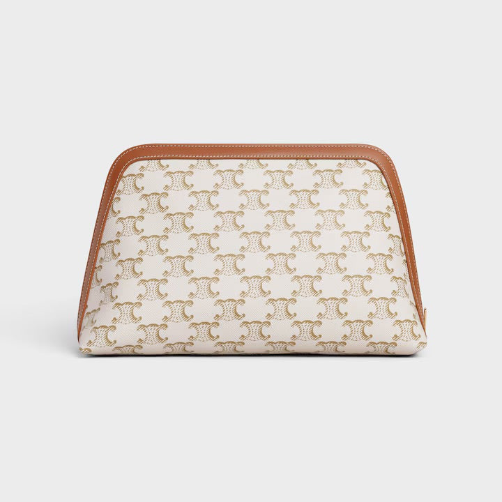 CELINE, LARGE COSMETIC POUCH IN TRIOMPHE CANVAS AND CALFSKIN