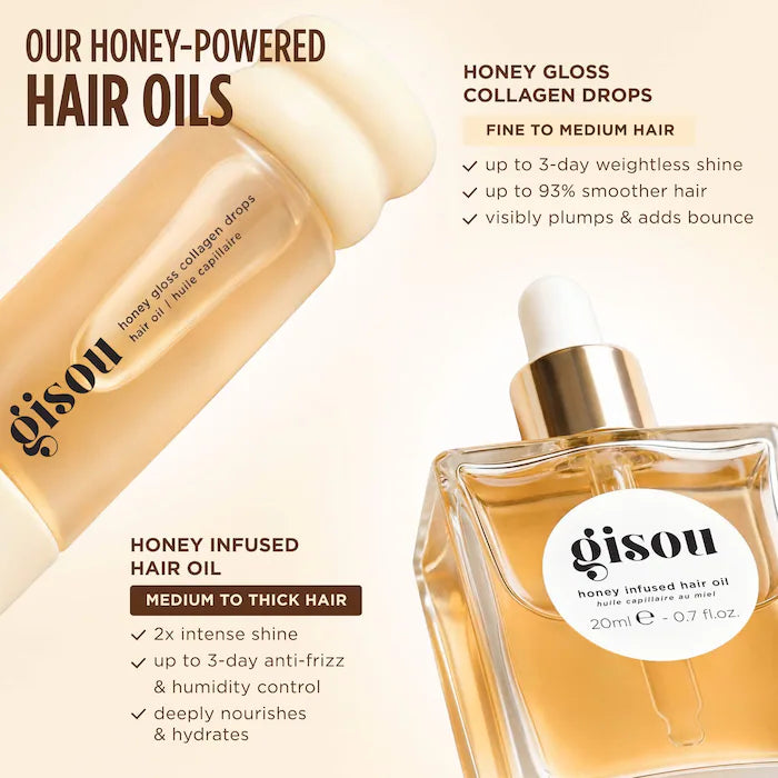 Gisou, Honey Gloss Collagen Drops Hair Oil for Fine to Medium Hair
