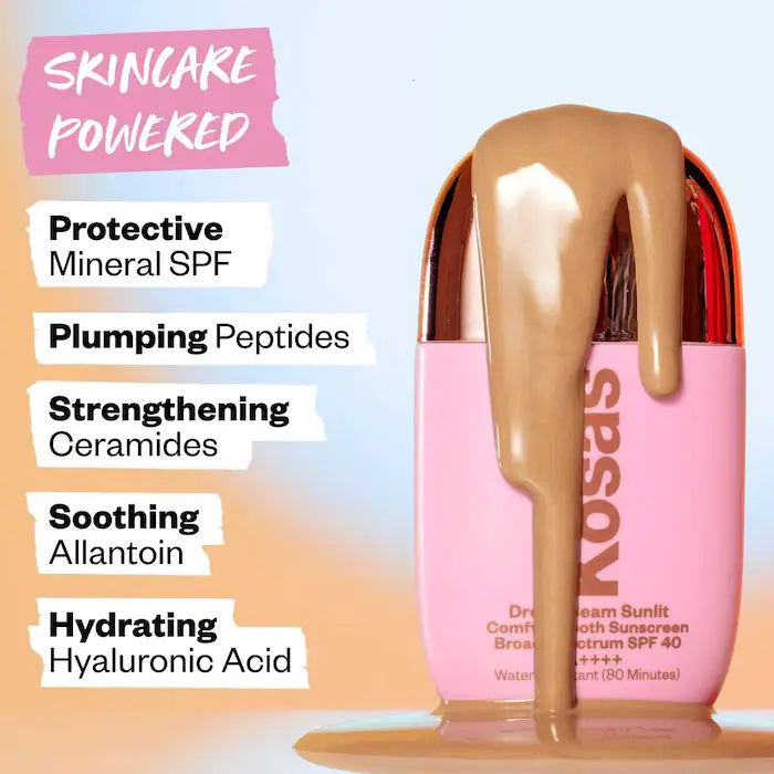 Kosas, DreamBeam Silicone-Free Mineral Sunscreen SPF 40 with Ceramides and Peptides