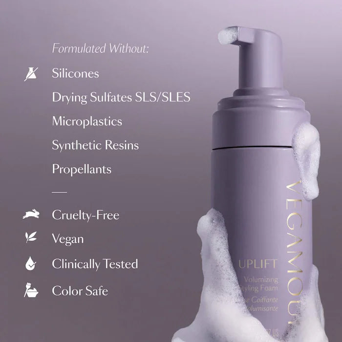 Vegamour UPLIFT Volumizing Styling Foam for Fine, Flat Hair,