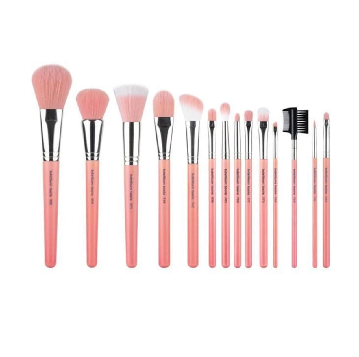 BDELLIUM TOOLS, PINK BAMBU COMPLETE 14pc BRUSH SET WITH ROLL UP POUCH