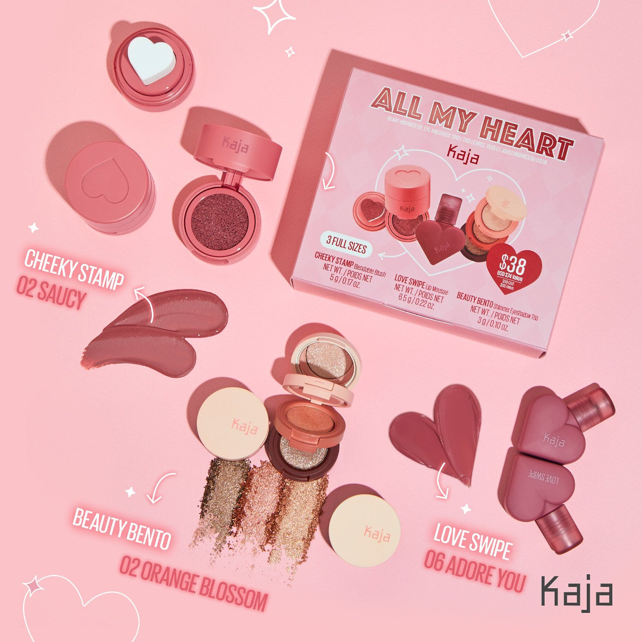 Kaja ALL MY HEART Lip, Eye, and Cheek Set