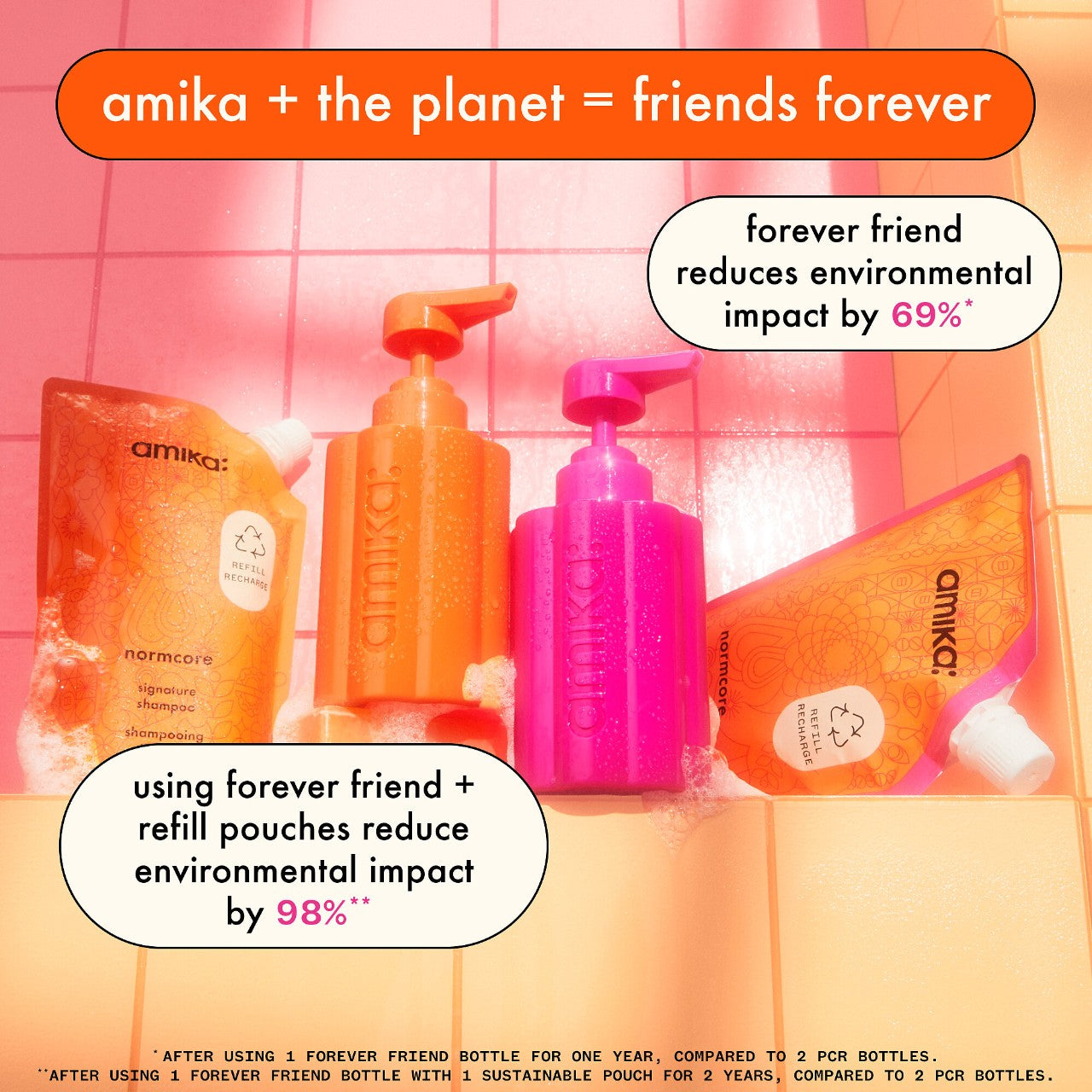 amika The Kure Bond Repair Refillable Shampoo Bottle and Pouch Set