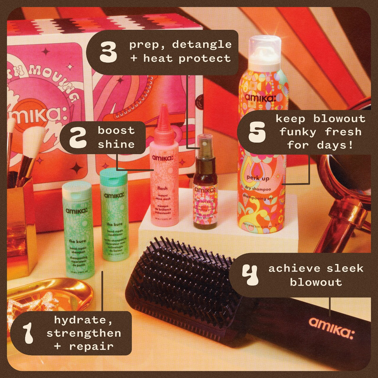 AMIKA, Smooth Talker Double Agent Straightening Blow Dry Brush Hair Set