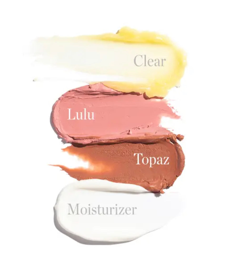 OGEE, Mod minimalista LÁPIZ ROSTRO ESCULPIDO (TOPAZ), LÁPIZ LABIAL ESCULPIDO FULL BLOOM (LULU), HIDRATANTE BOTÁNICO VELVET Y ACEITE LABIAL ESCULPIDO (TRANSPARENTE)