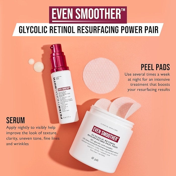 PETER THOMAS ROTH, EVEN SMOOTHER GLYCOLIC RETINOL RESURFACING PEEL PADS