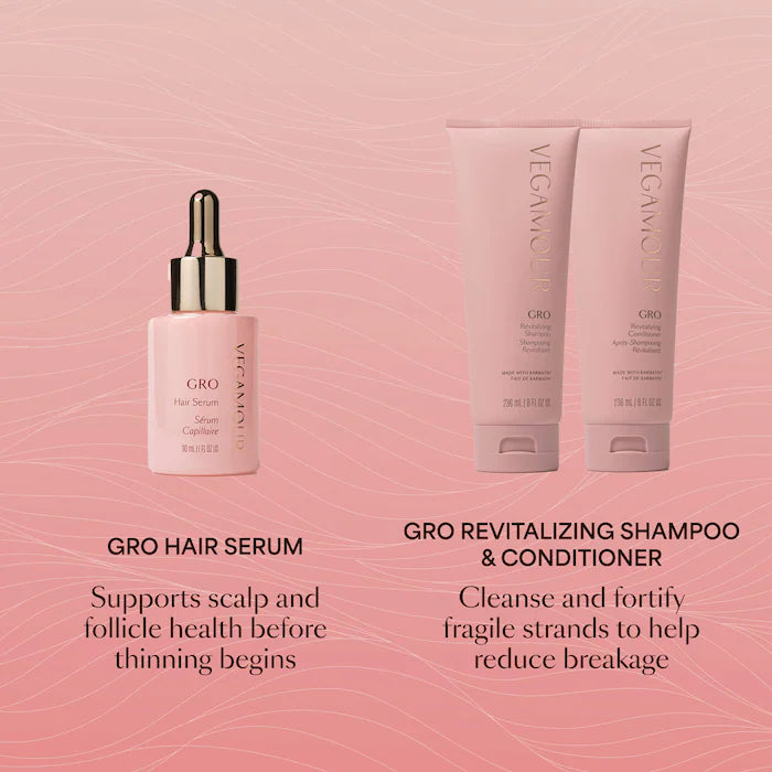 Vegamour GRO Hair Serum and Shampoo & Conditioner Hair Gift Set
