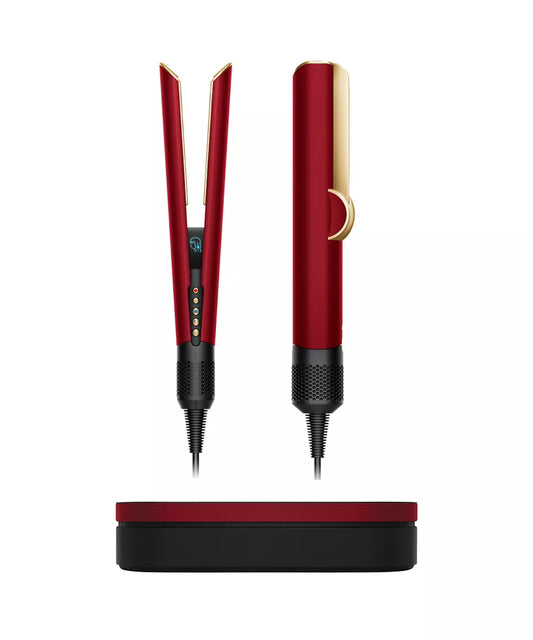 Dyson Airstrait Straightener, Edición especial Dyson Airstrait en terciopelo rojo y dorado con estuche de presentación de cortesía.
