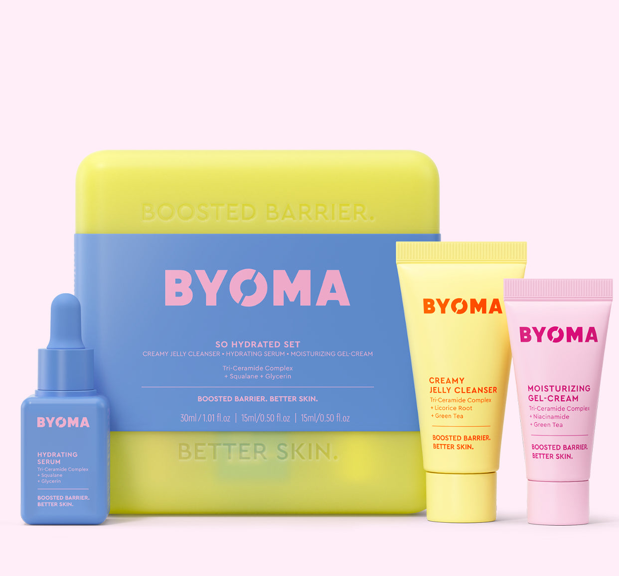 BYOMA, SO HYDRATING SET MINI CLEANSER, MINI GEL CREAM, MINI HYDRATING SERUM