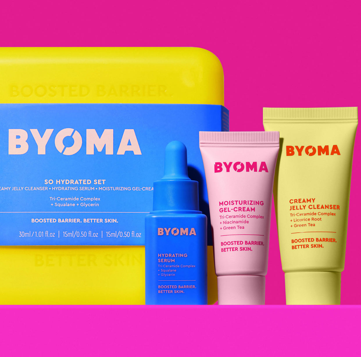 BYOMA, SO HYDRATING SET MINI CLEANSER, MINI GEL CREAM, MINI HYDRATING SERUM