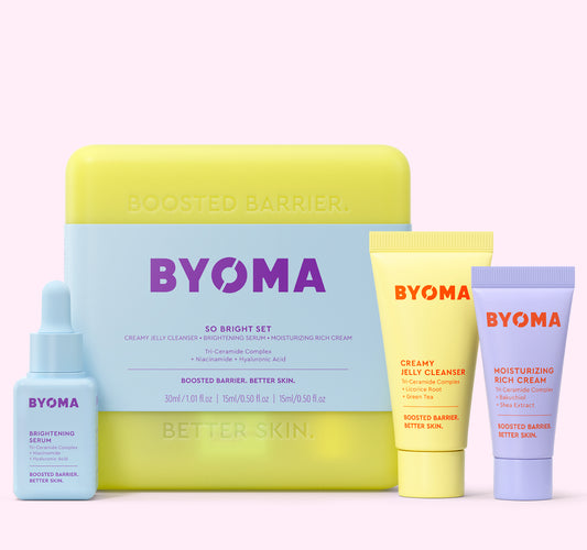 BYOMA, SO BRIGHT SET, MINI CLEANSER, MINI RICH CREAM, MINI BRIGHTENING SERUM