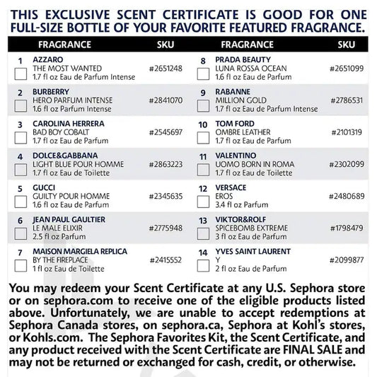 Sephora Favorites, Cologne Sampler Set with Redeemable Voucher