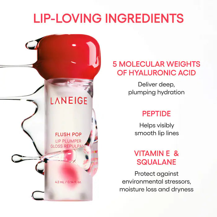 LANEIGE, Flush Pop Plumping Peptide Lip Gloss Treatment