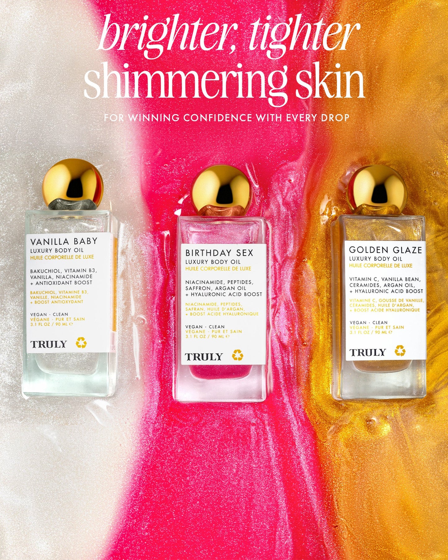 TRULY BEAUTY, Luxury Body Oil Trio Sculpting Body Shimmer Oils