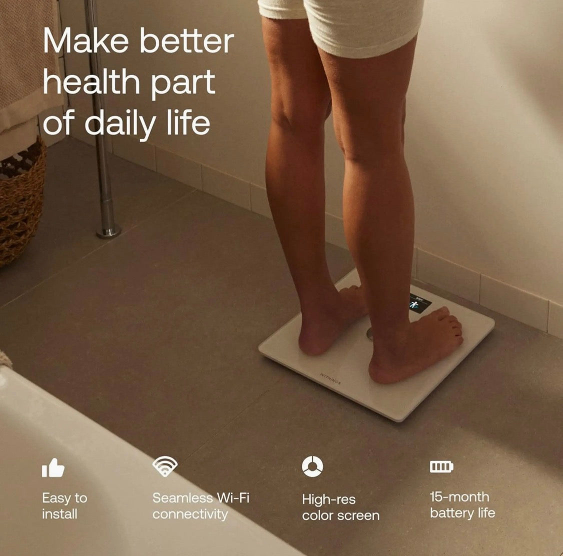 WITHINGS, Body Smart - Accurate Scale for Body Weight and Fat Percentage, Body Composition Wi-Fi and Bluetooth Weight Scale, Baby Weight Scale, Smart Scale Apple Health Compatible, Bathroom Scale