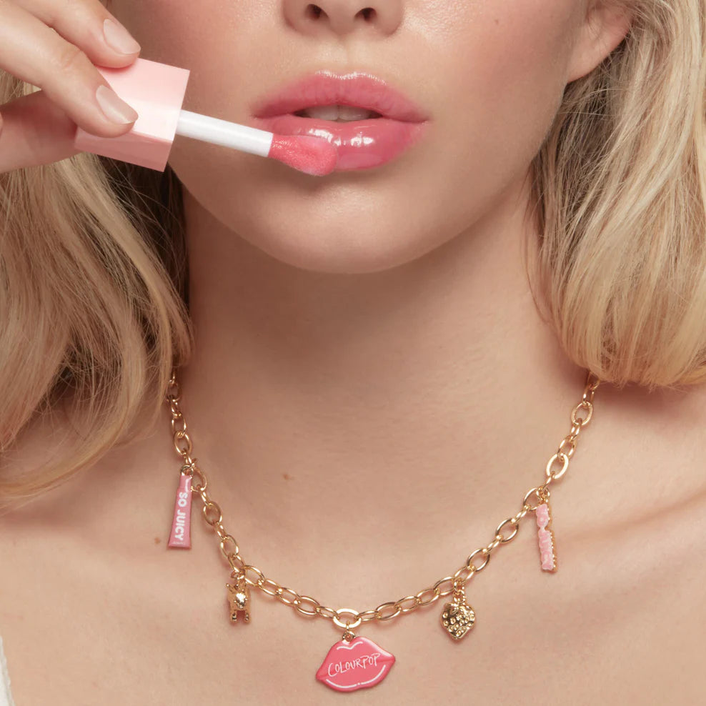 COLOURPOP, charmed & juicy so juicy lip oil and necklace set