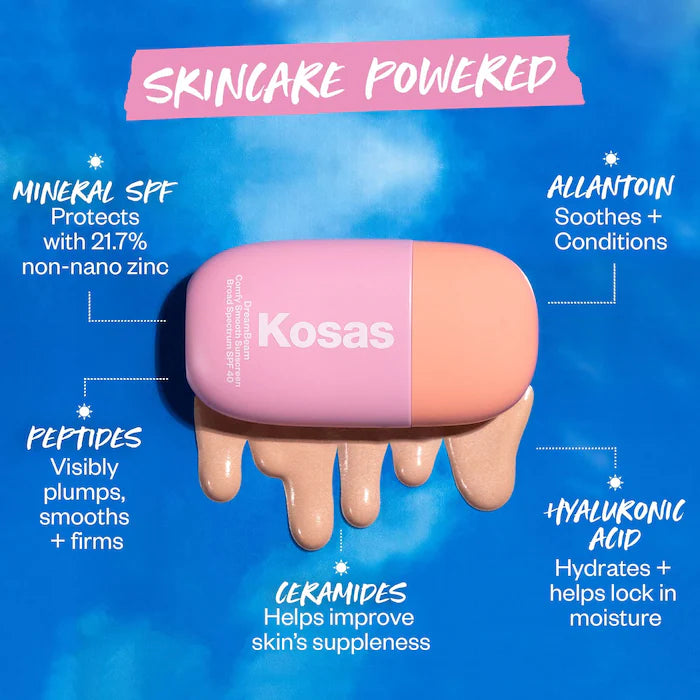 Kosas, DreamBeam Silicone-Free Mineral Sunscreen SPF 40 with Ceramides and Peptides