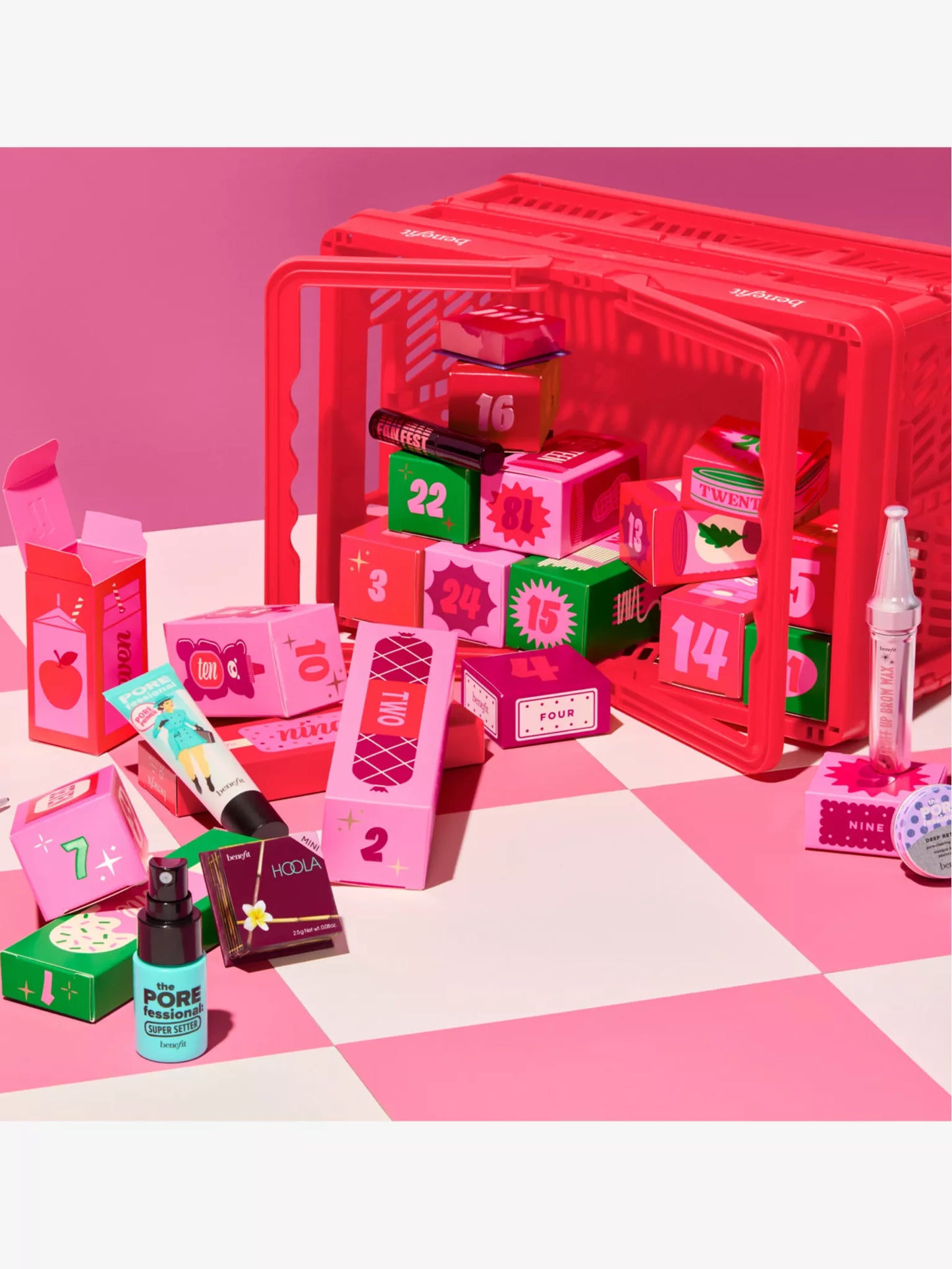 BENEFIT The Gorgeous Grocer Beauty Advent Calendar, Calendario de adviento de belleza de 24 días de Benefit The Gorgeous Grocer