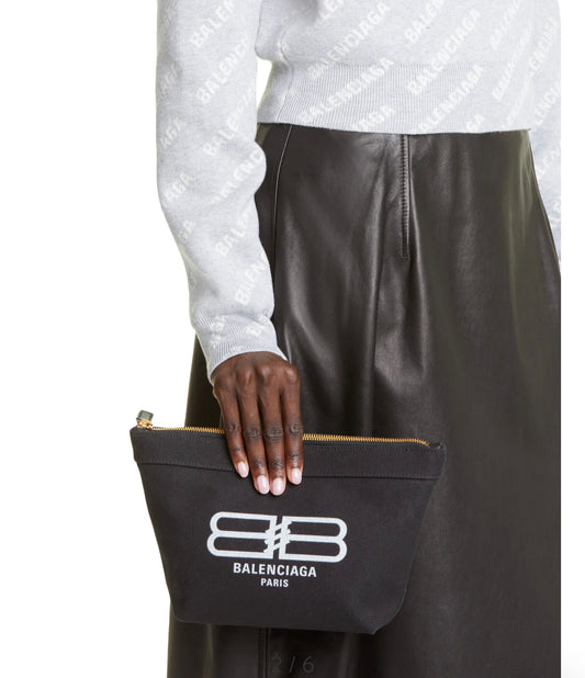 BALENCIAGA, BB Logo Jumbo Canvas Cosmetics Bag