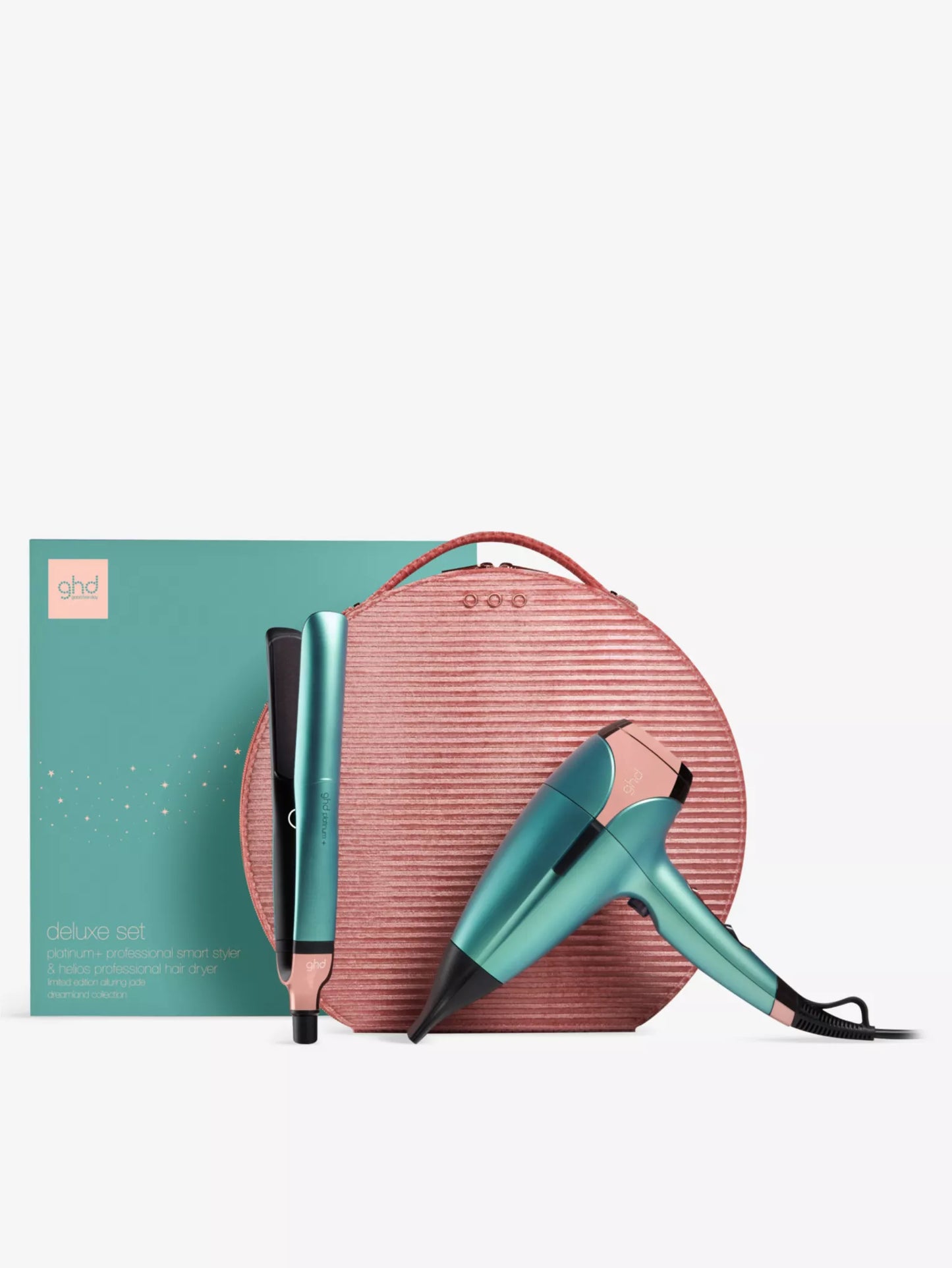 GHD, Dreamland Platinum+ hair straightener and Helios hair dryer limited-edition festive gift set