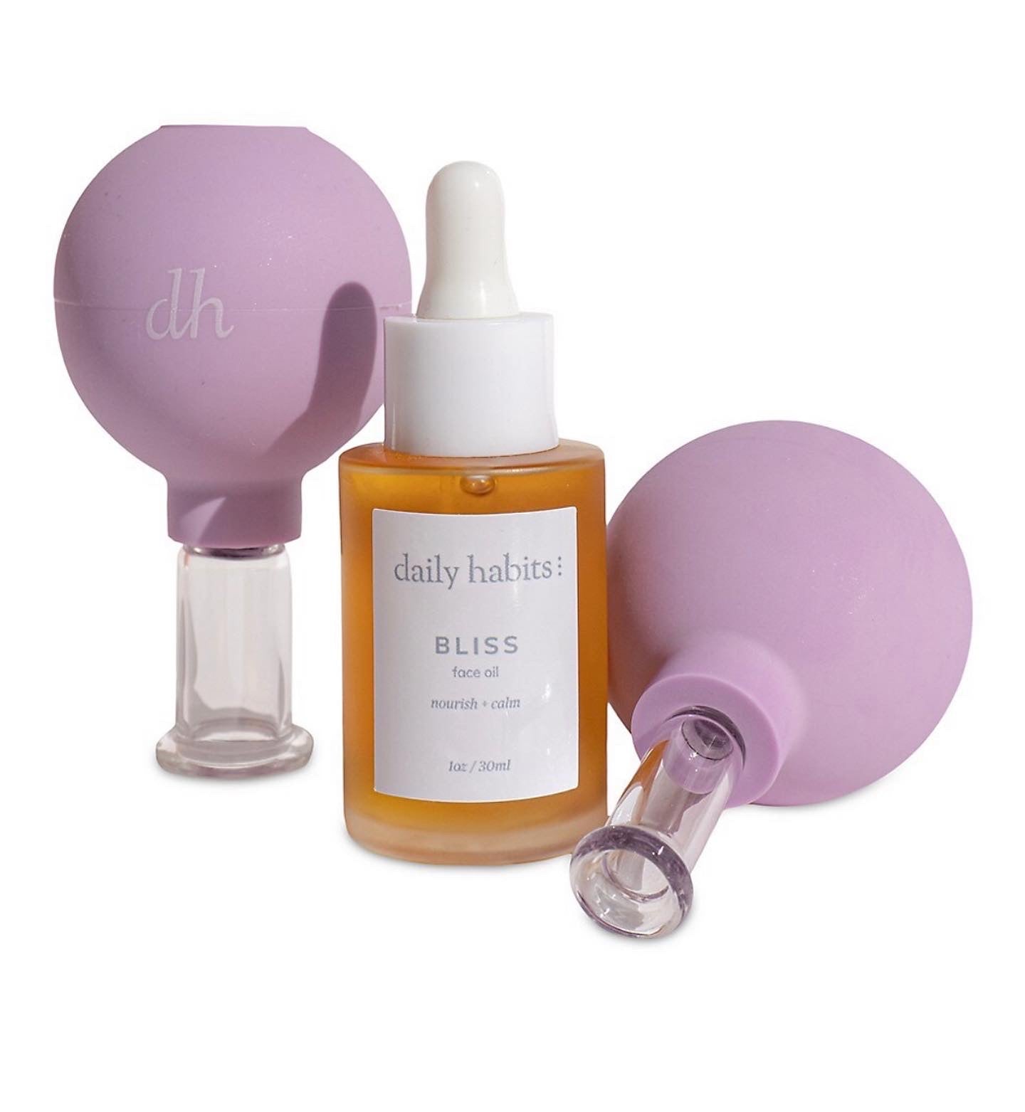 DAILY HABITS, 3 PIECE FACE CUPS & BLISS FACE OIL SET