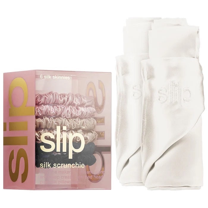 SLIP, SILK PILLOWCASE DUO + SCRUNCHIES KIT