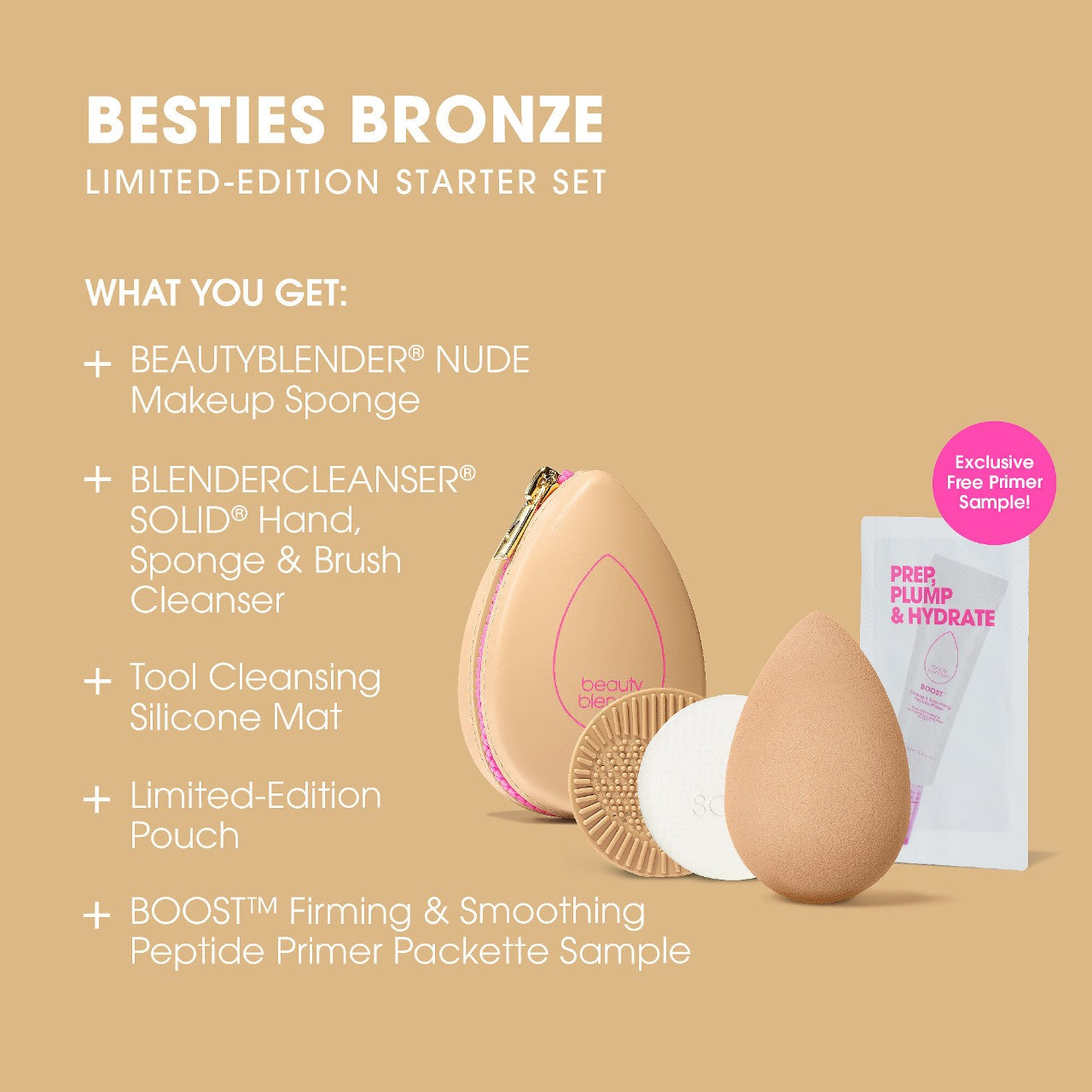 beautyblender BESTIES BRONZE Limited-Edition Beauty Sponge and Cleanser Starter Set.