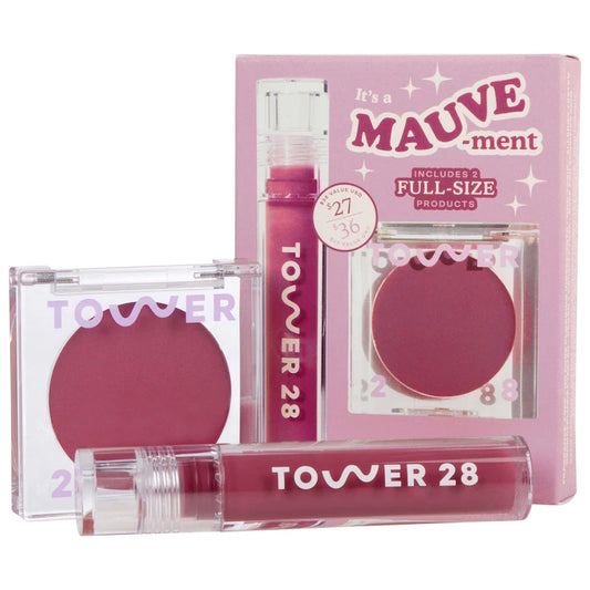 Tower 28 Beauty It's a Mauve-ment Lip Gloss + Cream Blush Duo Set